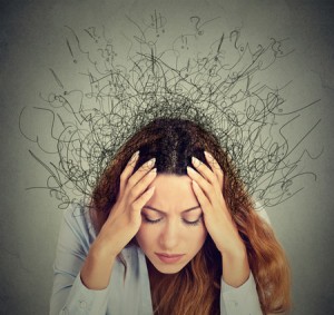 woman with stringy thoughts coming out of head